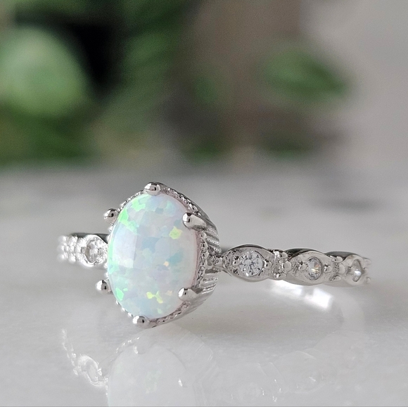 Opal Ring Set, size 6, 925 Sterling Silver Charmed Aroma - Picture 3 of 4